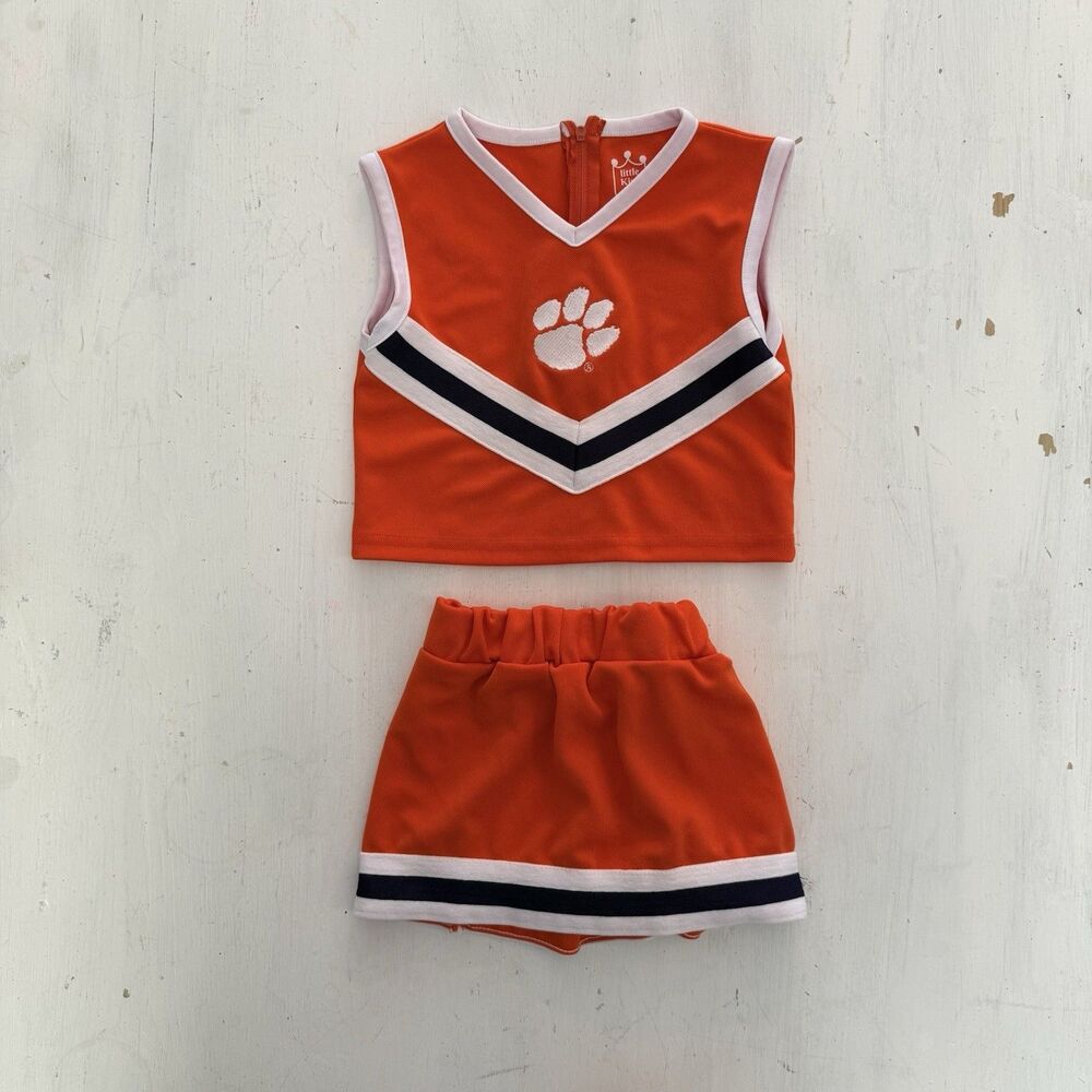 Little King Clemson University Girls Size 3T Orange White Cheer Top & Bottom Set